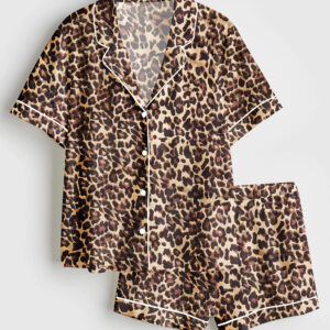Women's Leopard Print Short Sleeve Pajama Set