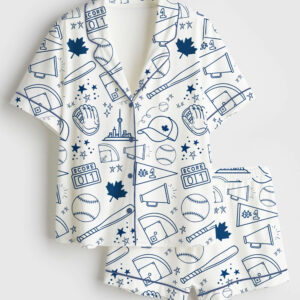 Womenâ€™s Letâ€™s Go Jays Toronto Baseball World Series Short Sleeve Satin Pajama Set