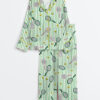 Womenâ€™s Let's Play Tennis Green and Pink Long Sleeve Satin Pajama Set