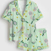 Womenâ€™s Let's Play Tennis Green and Pink Short Sleeve Satin Pajama Set