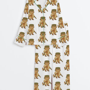 Women's Litter's Full Funny Cat Parody Christmas Long Sleeve Satin Pajamas Set