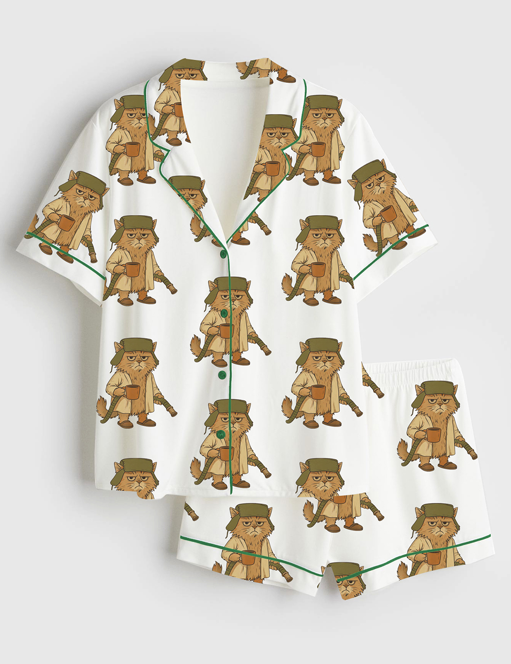 Women’s Litter's Full Funny Cat Parody Christmas Short Sleeve Satin Pajama Set