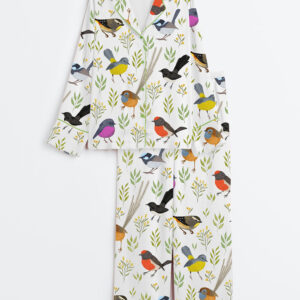 Womenâ€™s Little Birdies Long Sleeve Satin Pajama Set