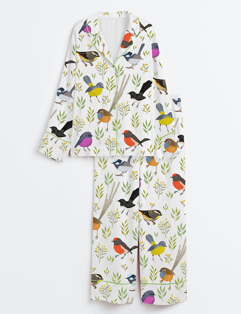 Womenâ€™s Little Birdies Long Sleeve Satin Pajama Set