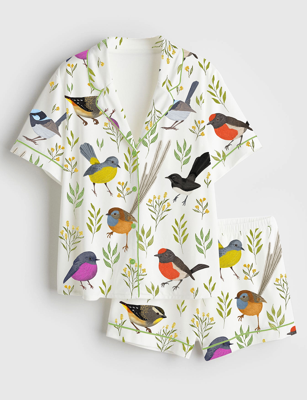 Womenâ€™s Little Birdies Short Sleeve Satin Pajama Set