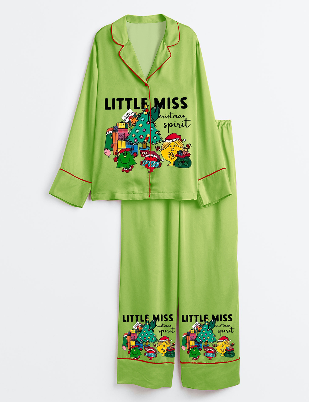 Womenâ€™s Little Miss Christmas Spirit Long Sleeve Satin Pajama Set