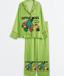 Women's Little Miss Christmas Spirit Long Sleeve Satin Pajamas Set