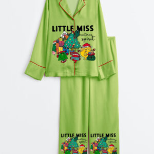 Women's Little Miss Christmas Spirit Long Sleeve Satin Pajamas Set