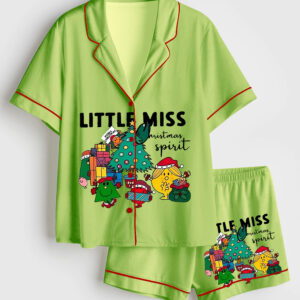 Womenâ€™s Little Miss Christmas Spirit Short Sleeve Satin Pajama Set
