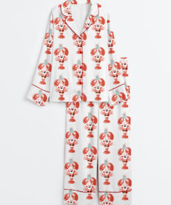Women's Lobstah Santa Christmas Santa Claws Lobster Lover Long Sleeve Satin Pajama Set