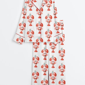 Womenâ€™s Lobstah Santa Christmas Santa Claws Lobster Lover Long Sleeve Satin Pajama Set