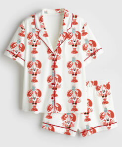 Women's Lobstah Santa Christmas Santa Claws Lobster Lover Short Sleeve Satin Pajama Set