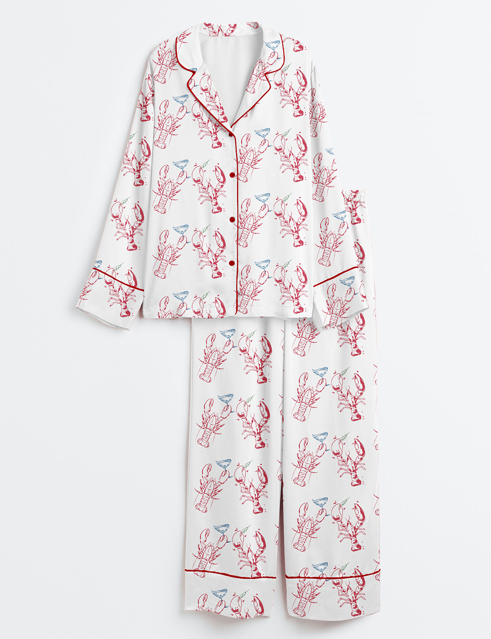 Women's Lobster Dirty Martini Long Sleeve Satin Pajama Set