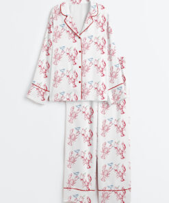 Women's Lobster Dirty Martini Long Sleeve Satin Pajamas Set