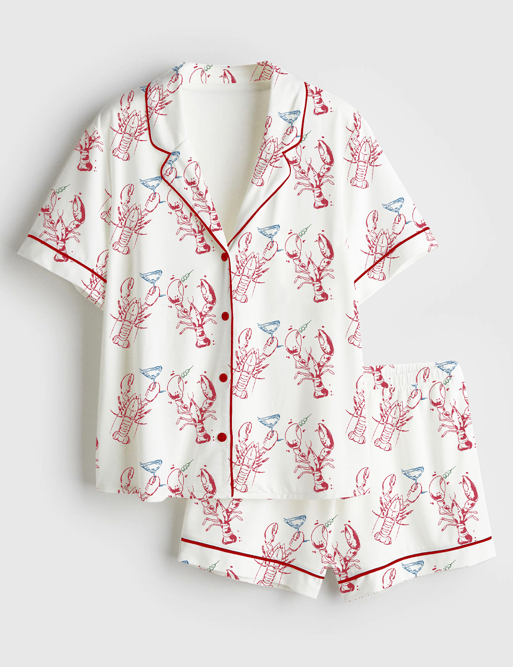 Women's Lobster Dirty Martini Short Sleeve Satin Pajama Set