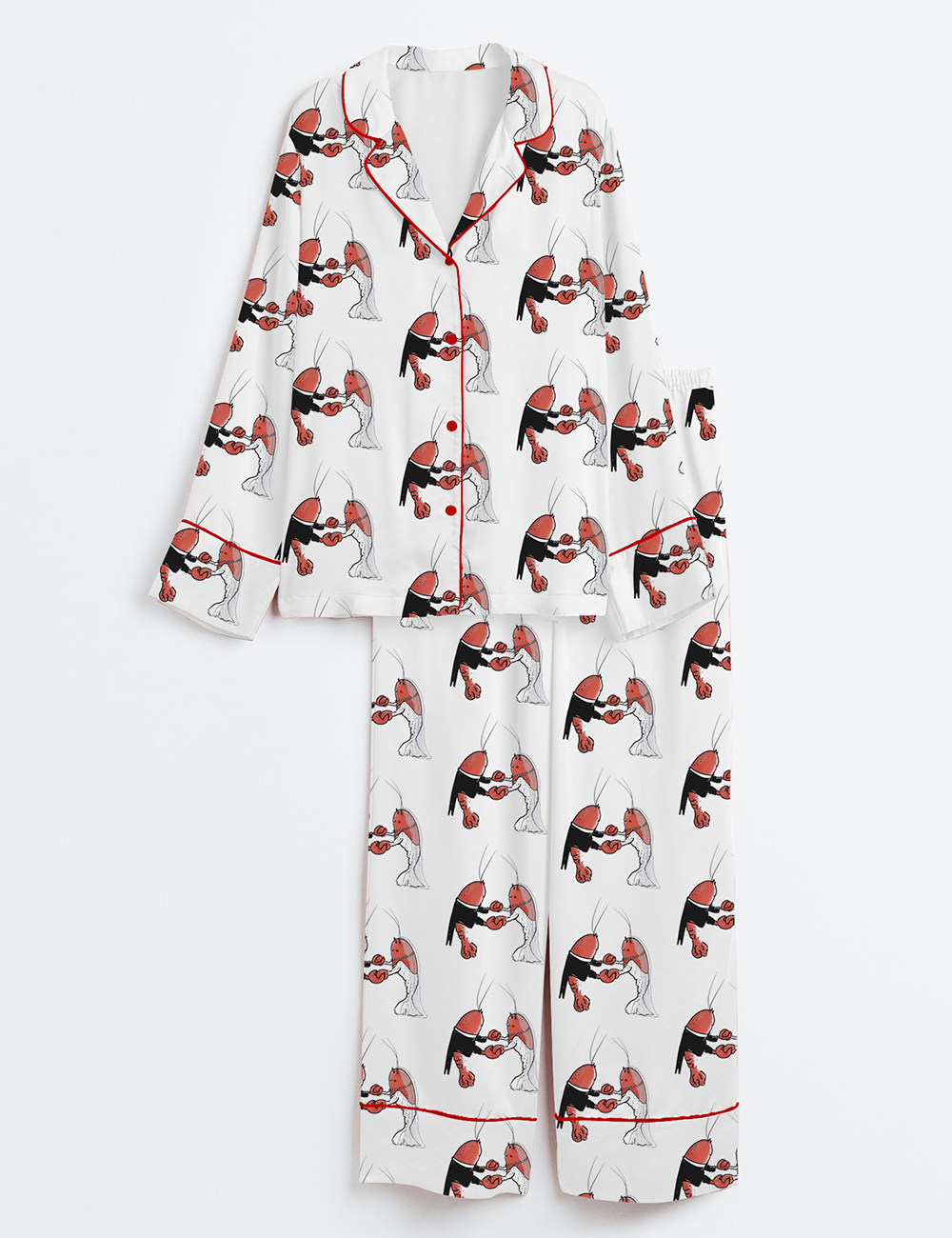 Womenâ€™s Lobster Found My Lobster Party Getting Married Engagement Wedding Long Sleeve Satin Pajama Set