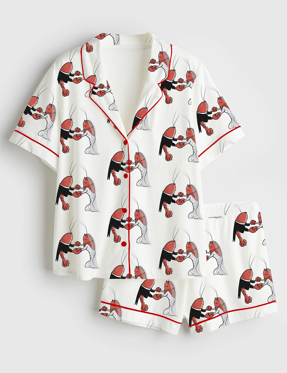 Womenâ€™s Lobster Found My Lobster Party Getting Married Engagement Wedding Short Sleeve Satin Pajama Set
