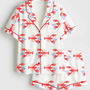 Womenâ€™s Lobster Loves Dirty Martini  Short Sleeve Satin Pajama Set