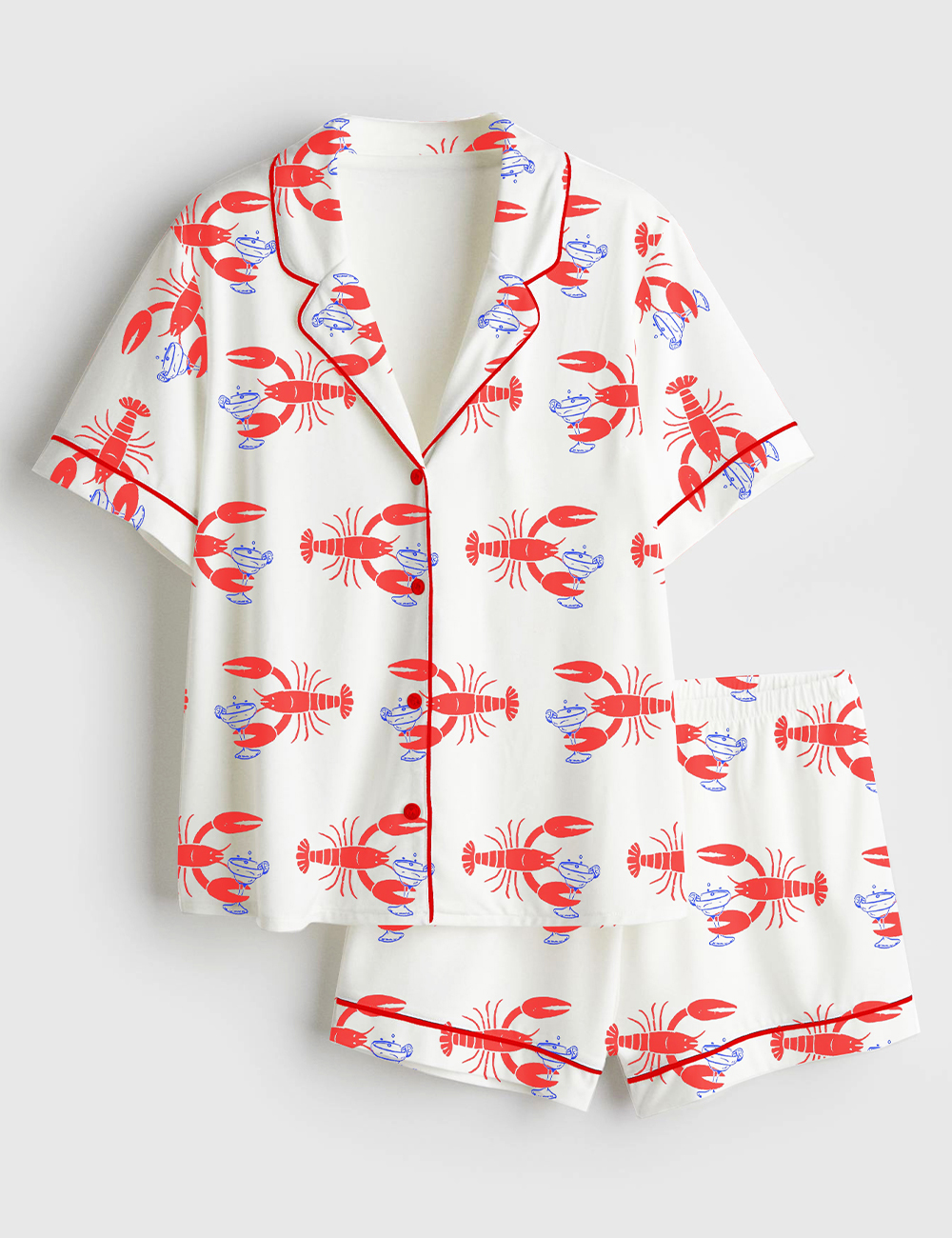 Women's Lobster Loves Dirty Martini Short Sleeve Satin Pajama Set