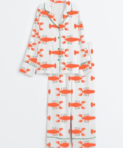 Women's Lobster On Roller Skate Long Sleeve Satin Pajamas Set