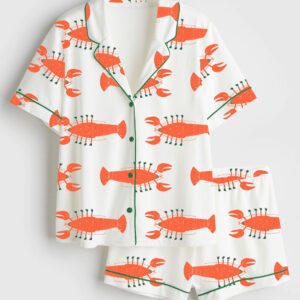 Womenâ€™s Lobster On Roller Skate Short Sleeve Satin Pajama Set