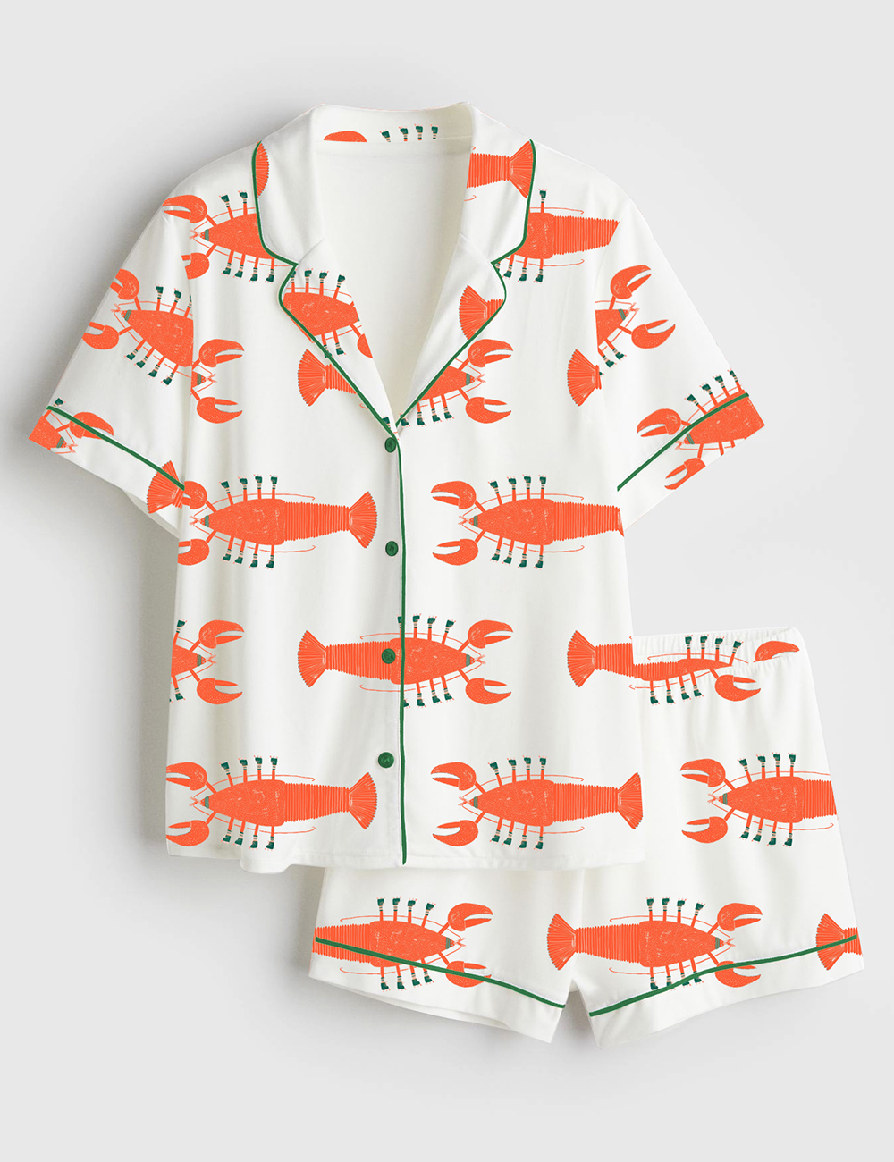 Women’s Lobster On Roller Skate Short Sleeve Satin Pajama Set