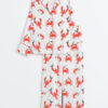 Women's Lobster Shrimp Crab Martini Fisherman Aesthetic Old Money Aesthetic Cape Cod Nantucket Boston Maine Ocean Inspired Long Sleeve Satin Pajamas Set