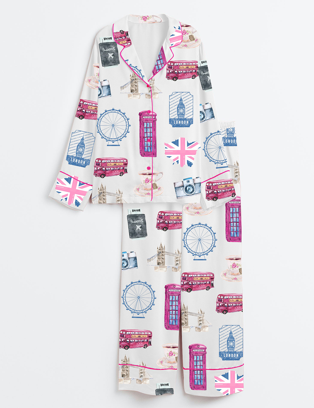 Womenâ€™s London Britain Girls Trip Amalfi Coast Lake Como Travel Long Sleeve Satin Pajama Set