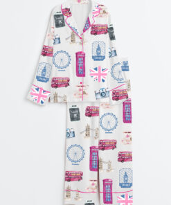 Women's London Britain Girls Trip Amalfi Coast Lake Como Travel Long Sleeve Satin Pajamas Set