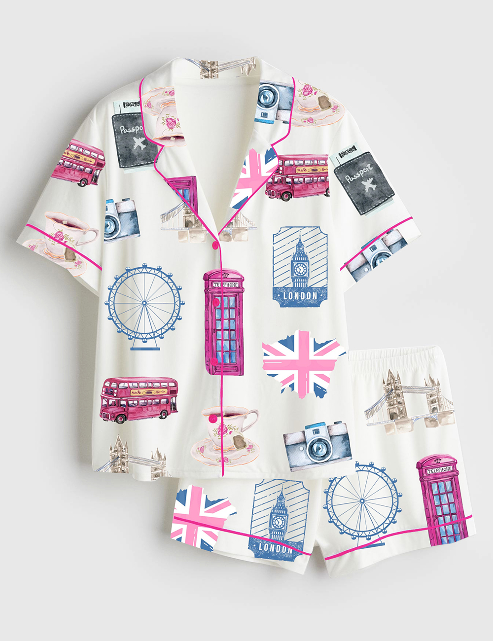 Womenâ€™s London Britain Girls Trip Amalfi Coast Lake Como Travel Short Sleeve Satin Pajama Set