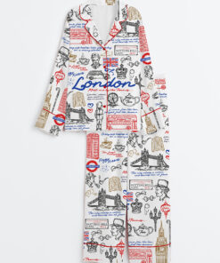 Women's London England United Kingdom Travel Long Sleeve Satin Pajama Set