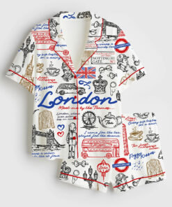 Women's London England United Kingdom Travel Short Sleeve Satin Pajama Set