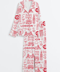 Women's London Icons London British Landmarks Travel Journal Long Sleeve Satin Pajama Set