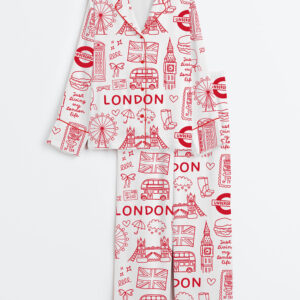 Womenâ€™s London Icons London British Landmarks Travel Journal Long Sleeve Satin Pajama Set