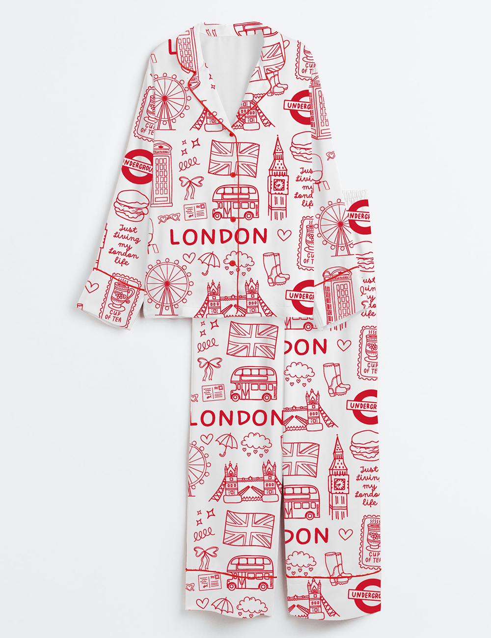 Womenâ€™s London Icons London British Landmarks Travel Journal Long Sleeve Satin Pajama Set