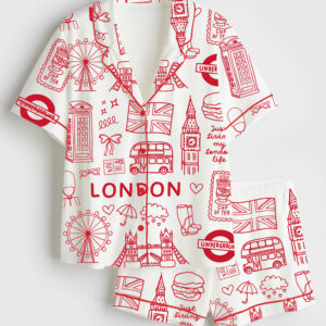 Womenâ€™s London Icons London British Landmarks Travel Journal Short Sleeve Satin Pajama Set