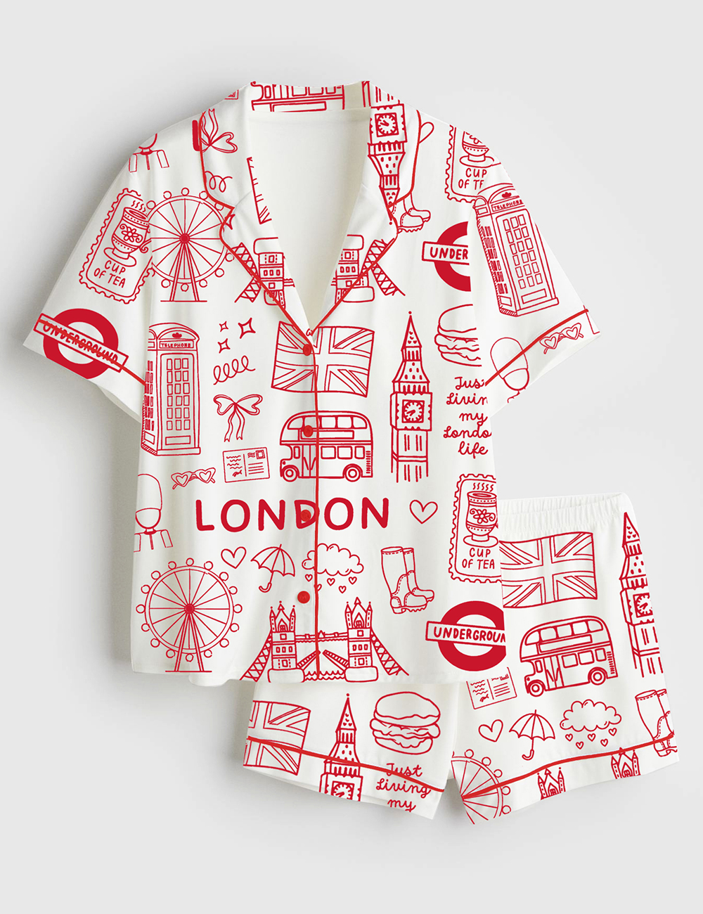 Womenâ€™s London Icons London British Landmarks Travel Journal Short Sleeve Satin Pajama Set
