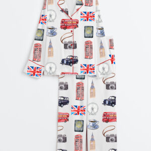 Womenâ€™s London Travel Long Sleeve Satin Pajama Set