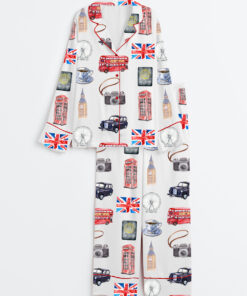 Women's London Travel Long Sleeve Satin Pajamas Set