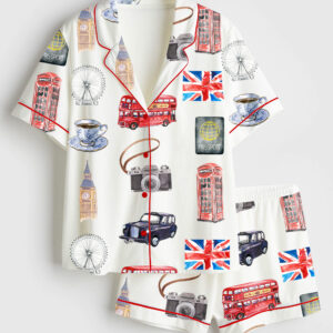 Womenâ€™s London Travel Short Sleeve Satin Pajama Set