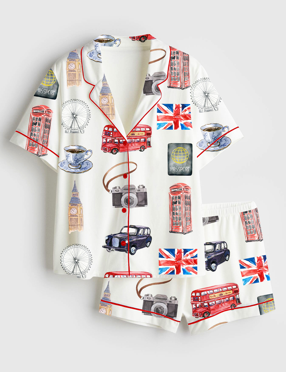 Womenâ€™s London Travel Short Sleeve Satin Pajama Set