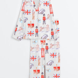 Womenâ€™s London Travel Watercolor England United Kingdom Landmarks England Cityscape Print Long Sleeve Satin Pajama Set