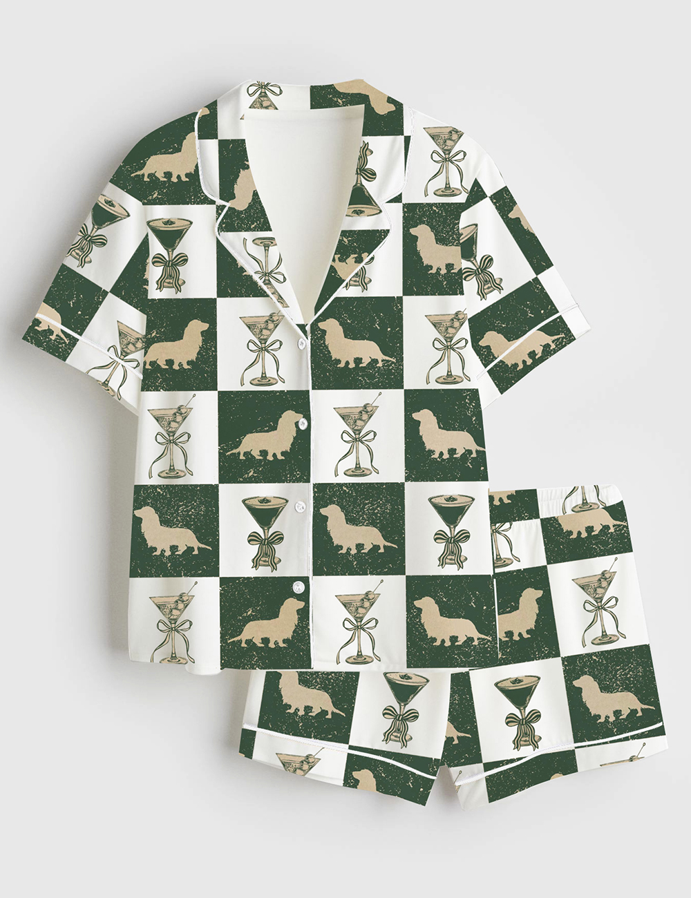 Women’s Long Haired Dachshund Weenies And Martinis Bachelorette Dog Bach Weenies & Tinis Doxie Short Sleeve Satin Pajama Set