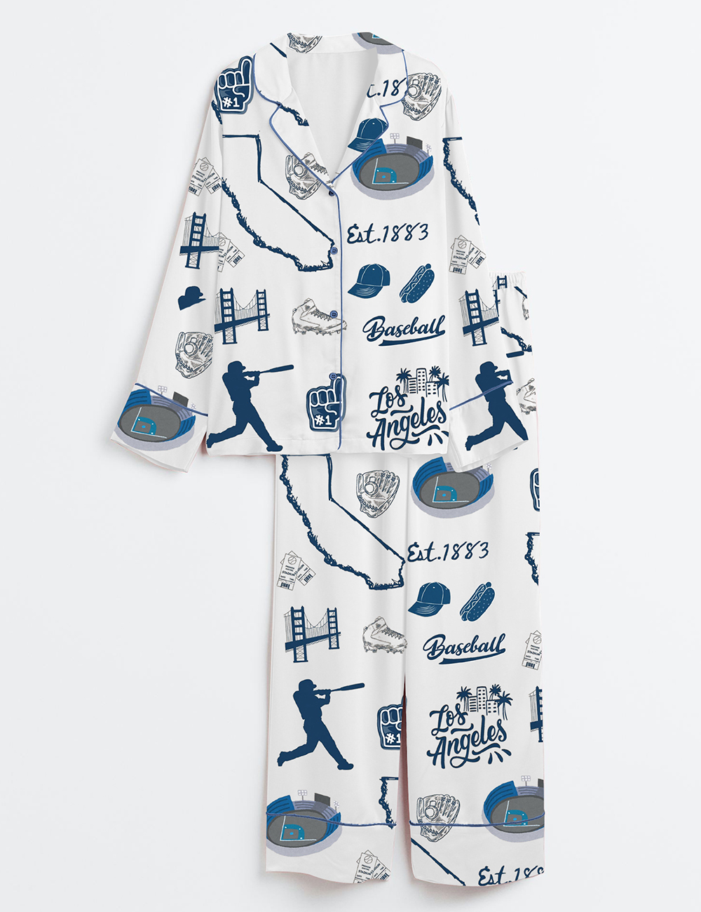 Womenâ€™s Los Angeles Baseball Est 1883  Game Day Long Sleeve Satin Pajama Set