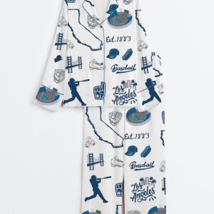 Women's Los Angeles Baseball Est 1883  Game Day Long Sleeve Satin Pajamas Set