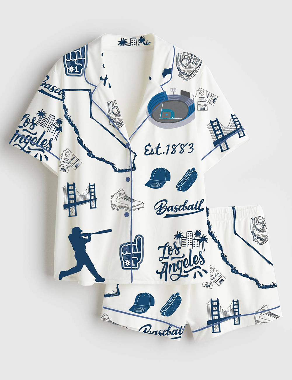 Womenâ€™s Los Angeles Baseball Est 1883 Game Day Short Sleeve Satin Pajama Set
