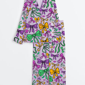 Women's Louisiana Mardi Gras Coquette Long Sleeve Satin Pajama Set