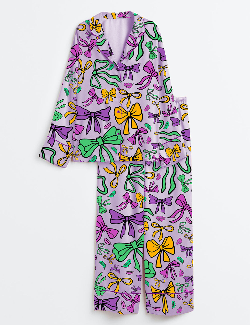 Women's Louisiana Mardi Gras Coquette Long Sleeve Satin Pajama Set