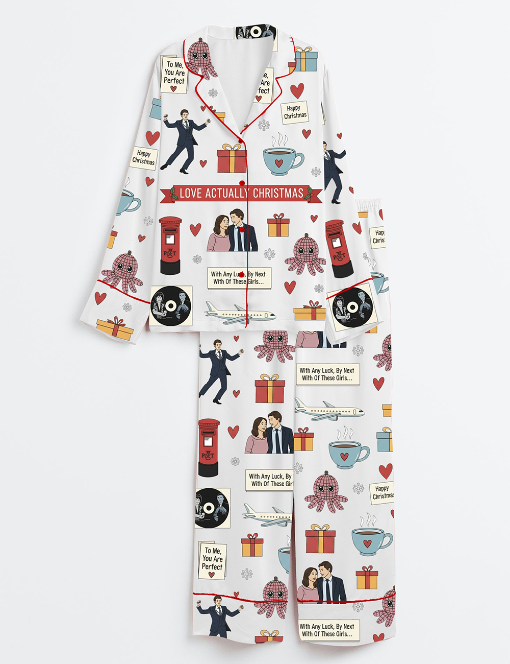 Womenâ€™s Love Actually Christmas Long Sleeve Satin Family Pajama Set