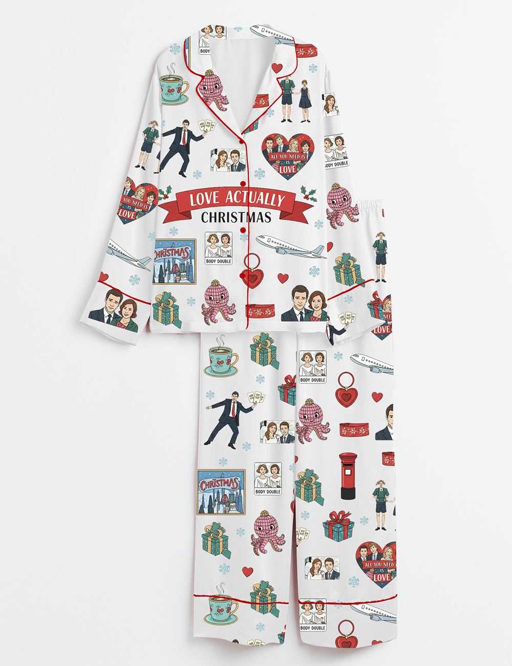 Womenâ€™s Love Actually Christmas Movie Long Sleeve Satin Family Pajama Set